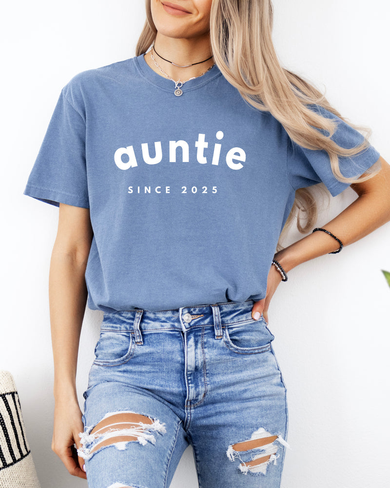 Aunt Personalized Est Year Comfort Colors Graphic Tees (Sportan Font)