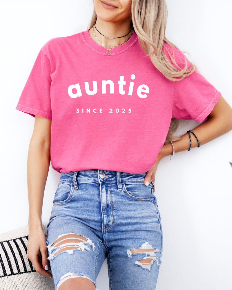 Aunt Personalized Est Year Comfort Colors Graphic Tees (Sportan Font)