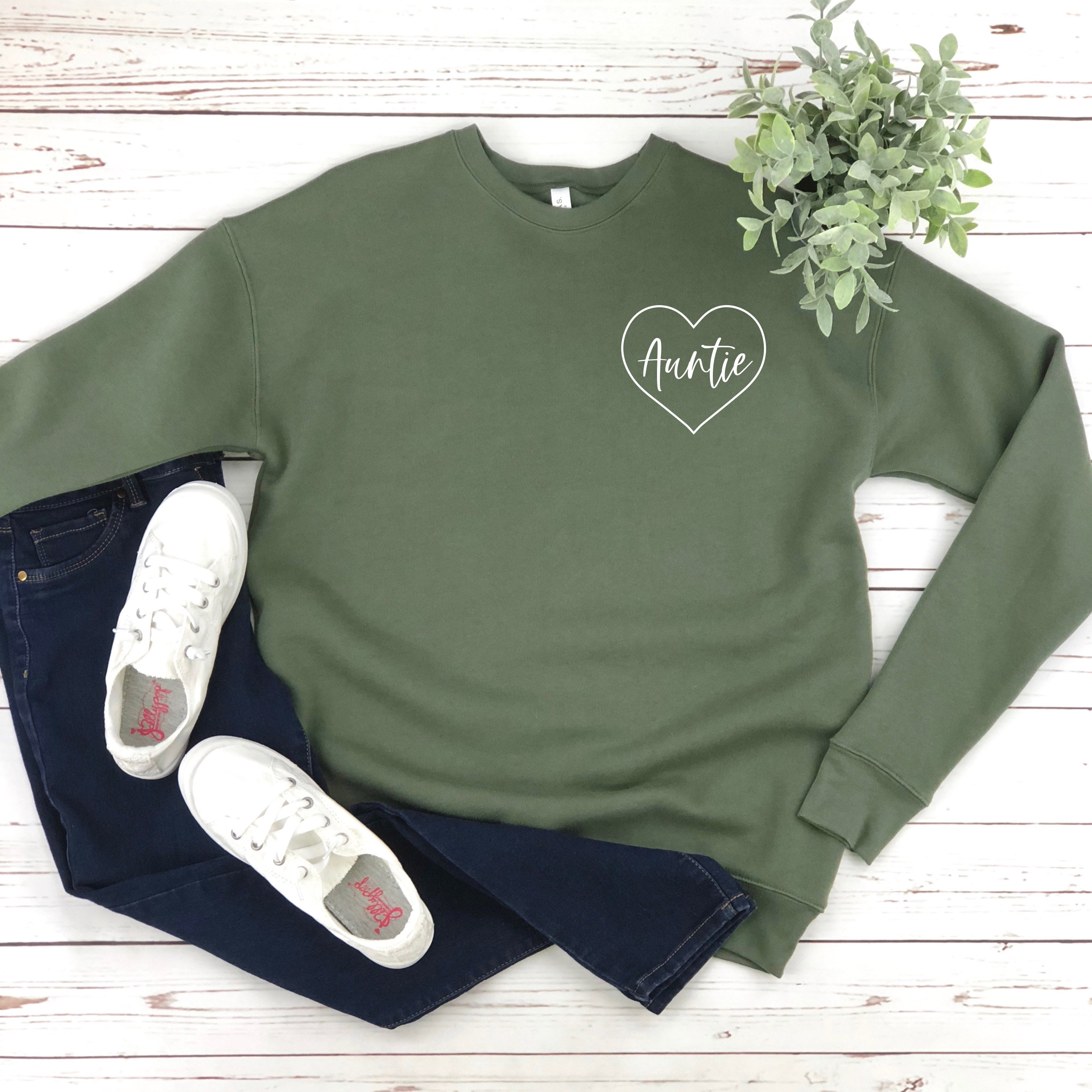 Auntie Heart Around Drop Shoulder Sponge Fleece Crewneck Sweatshirt