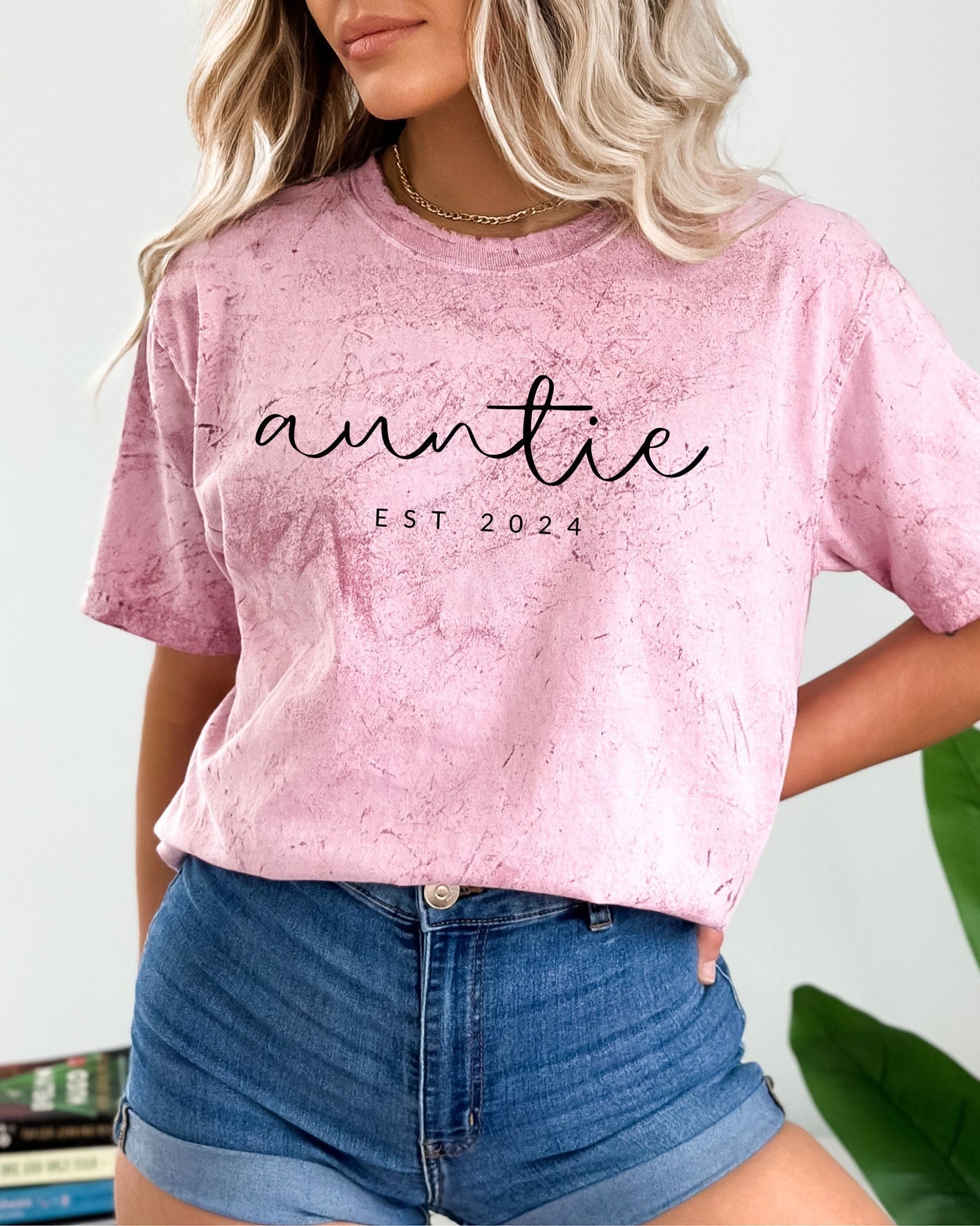 Auntie Personalized Est Year Comfort Colors Graphic Tees (Cursive)
