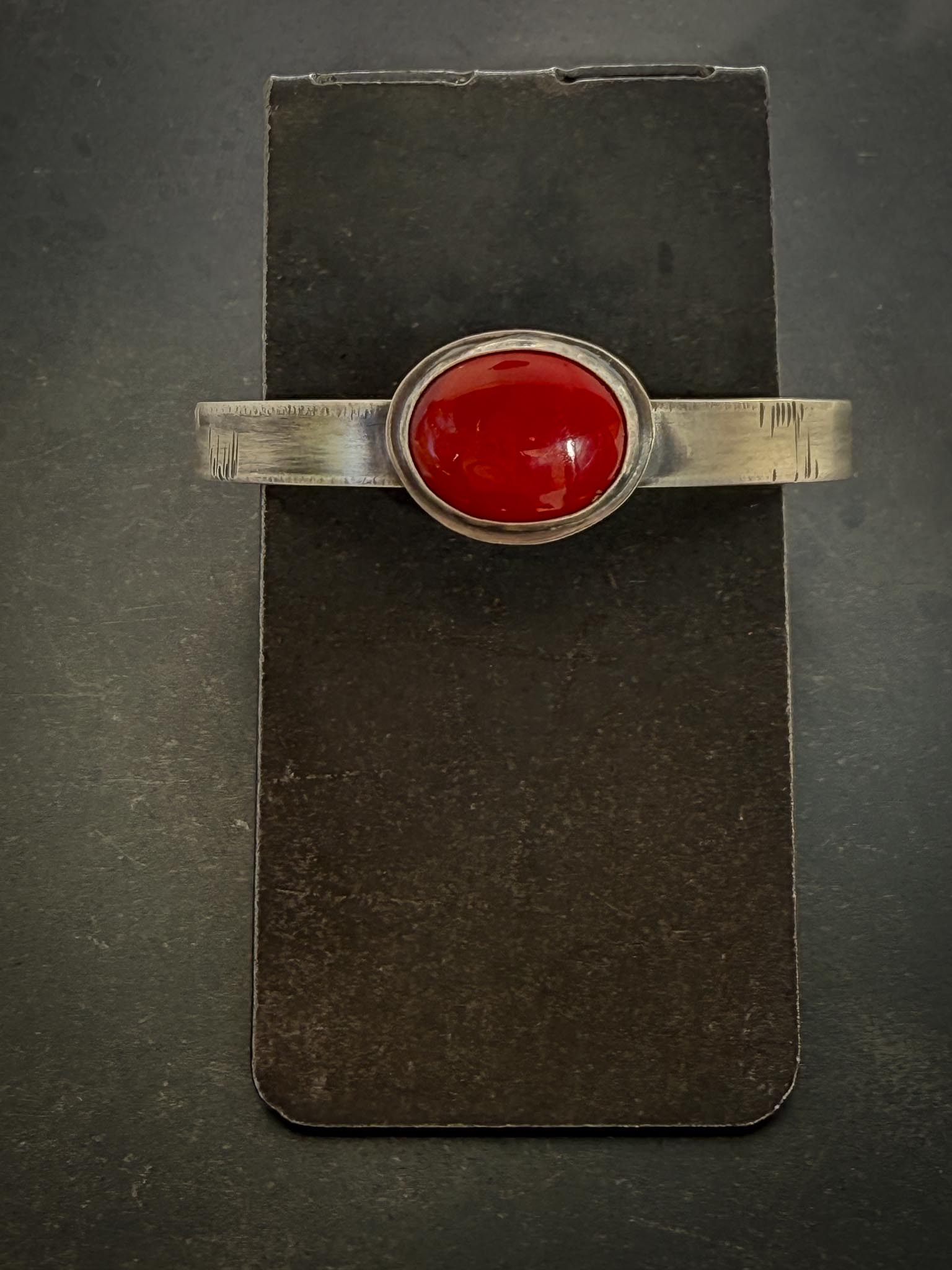Rosarita Cuff Bracelet | Sterling Silver Red Stone Talisman | Unisex Oxidized Cuff