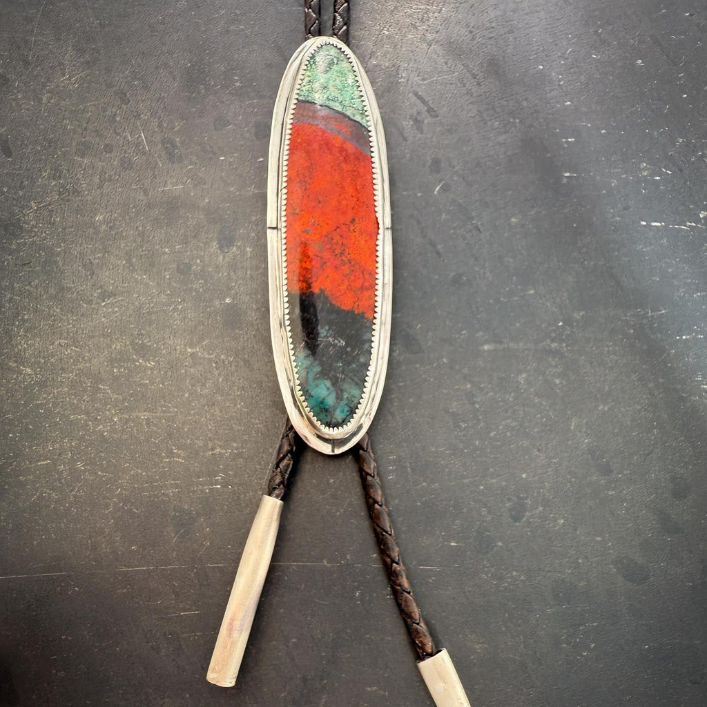 Sonoran Sunset Bolo Tie | Sterling Silver & Chrysocolla-Cuprite Stone | Handmade in Durango