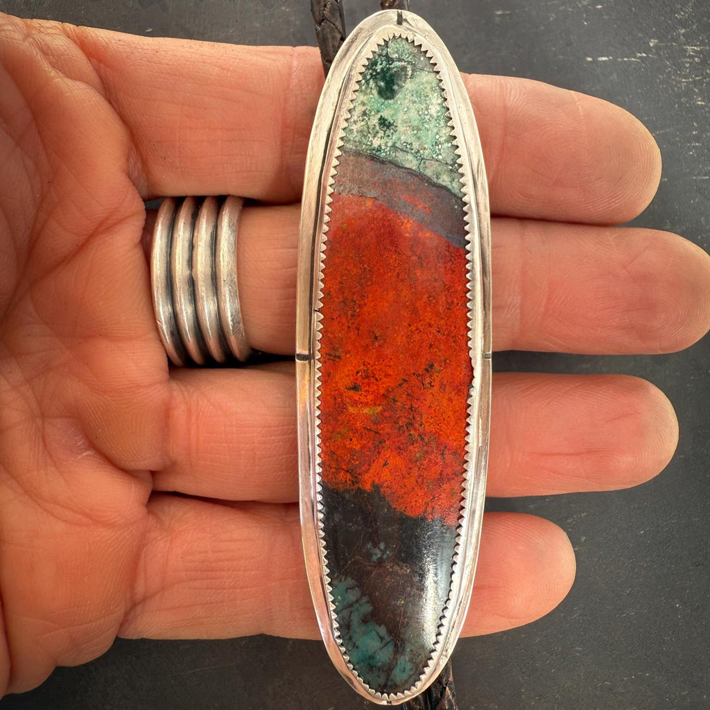 Sonoran Sunset Bolo Tie | Sterling Silver & Chrysocolla-Cuprite Stone | Handmade in Durango