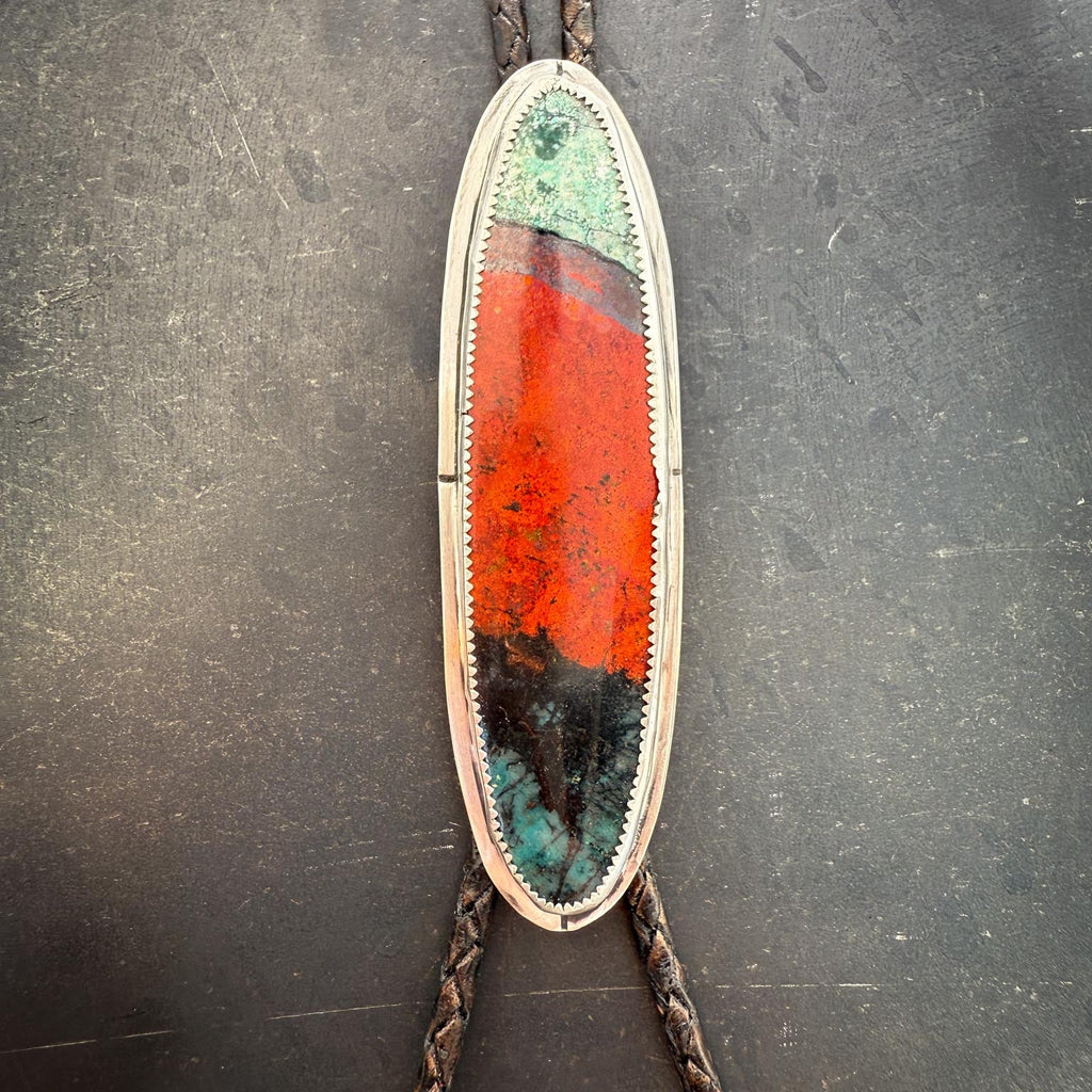 Sonoran Sunset Bolo Tie | Sterling Silver & Chrysocolla-Cuprite Stone | Handmade in Durango