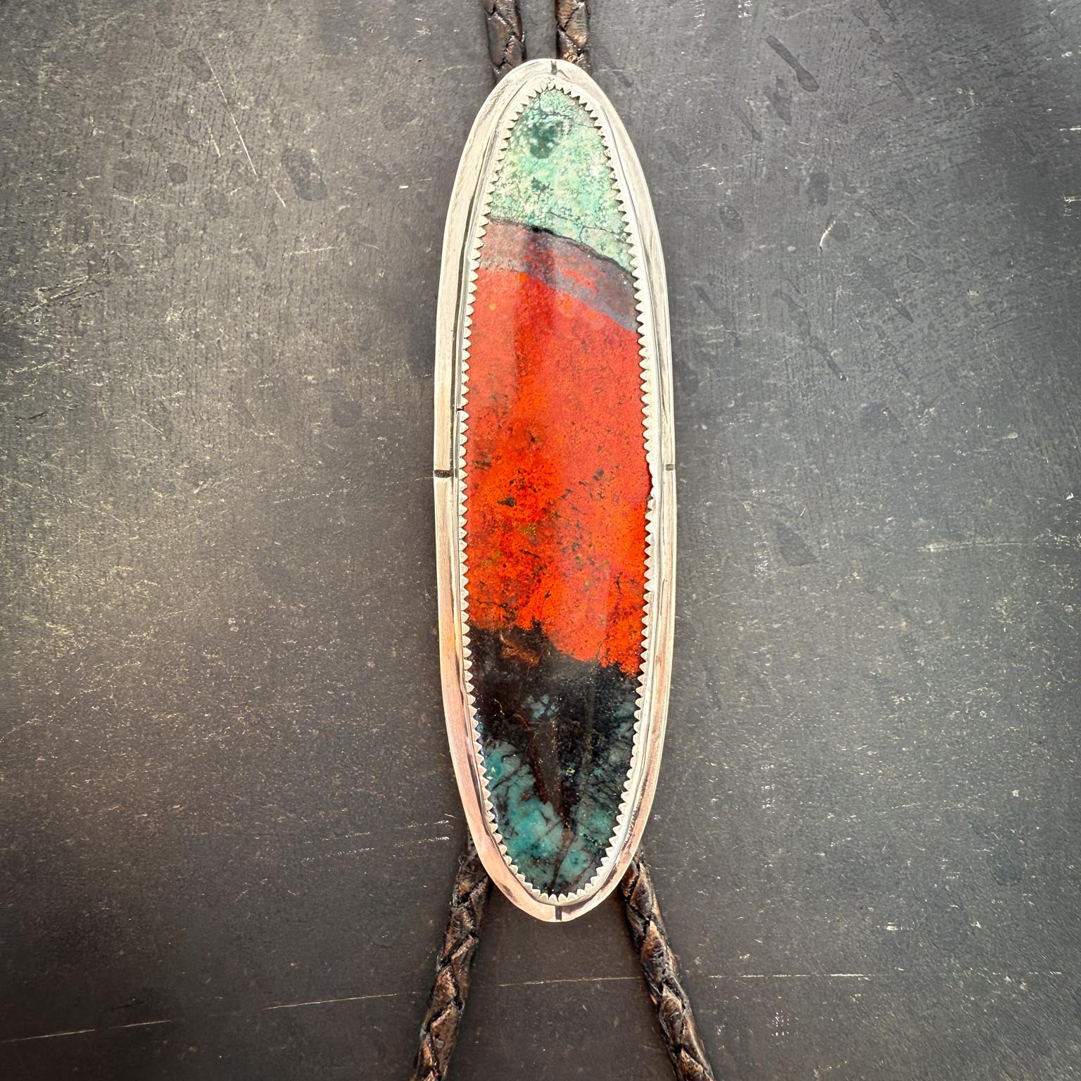 Sonoran Sunset Bolo Tie | Sterling Silver & Chrysocolla-Cuprite Stone | Handmade in Durango