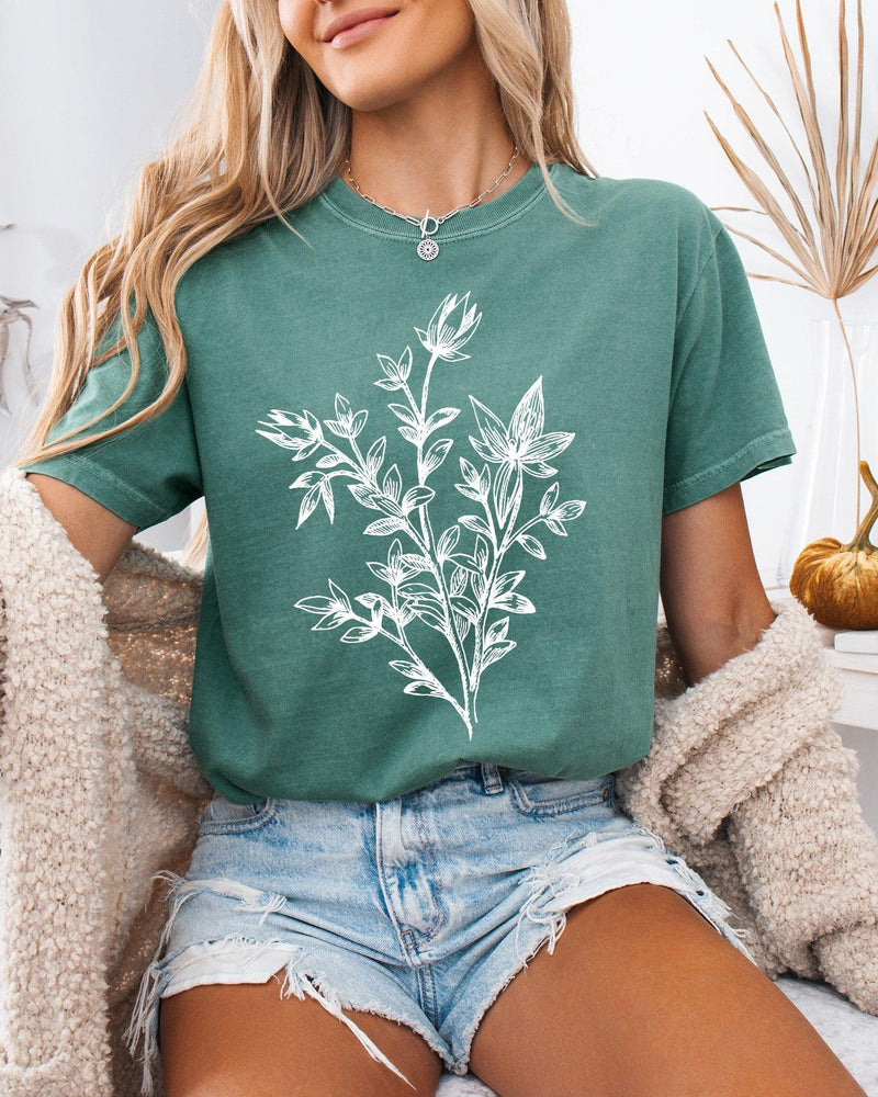Botanical Plant Nature Garment Dyed T Shirt
