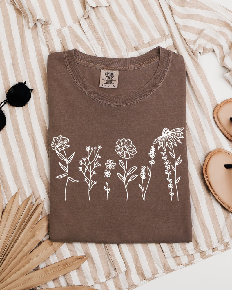 Wildflowers Botanical Plant Nature Garment Dyed T Shirt