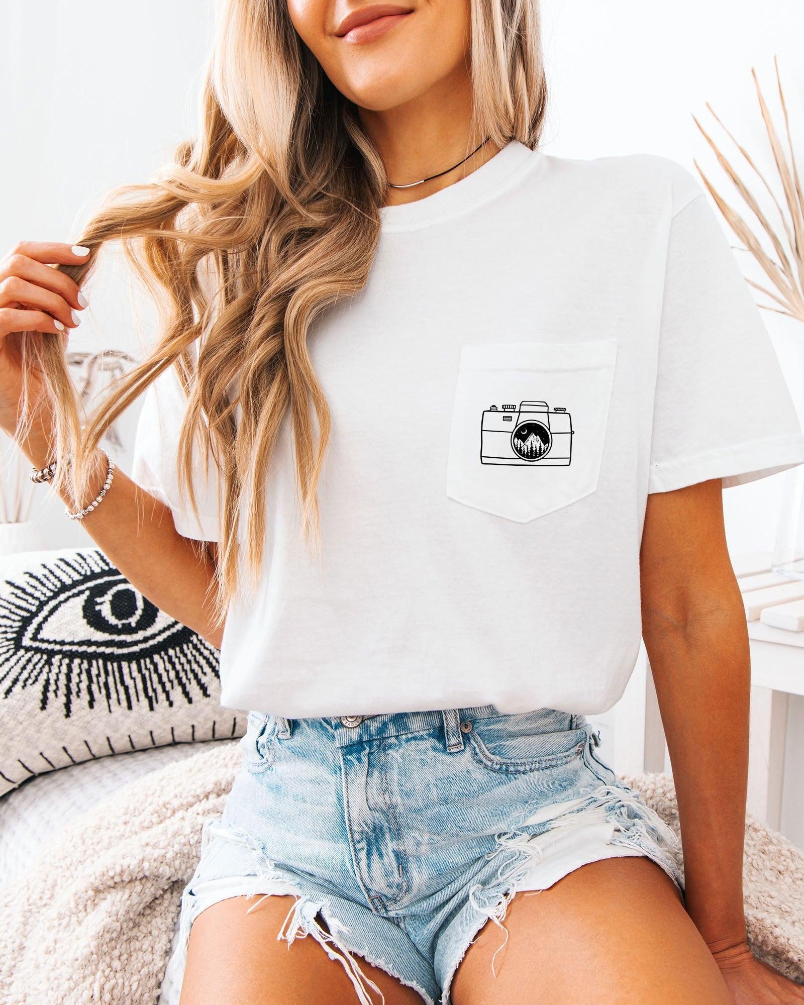Camera & Mountain Comfort Colors Pocket T Shirt