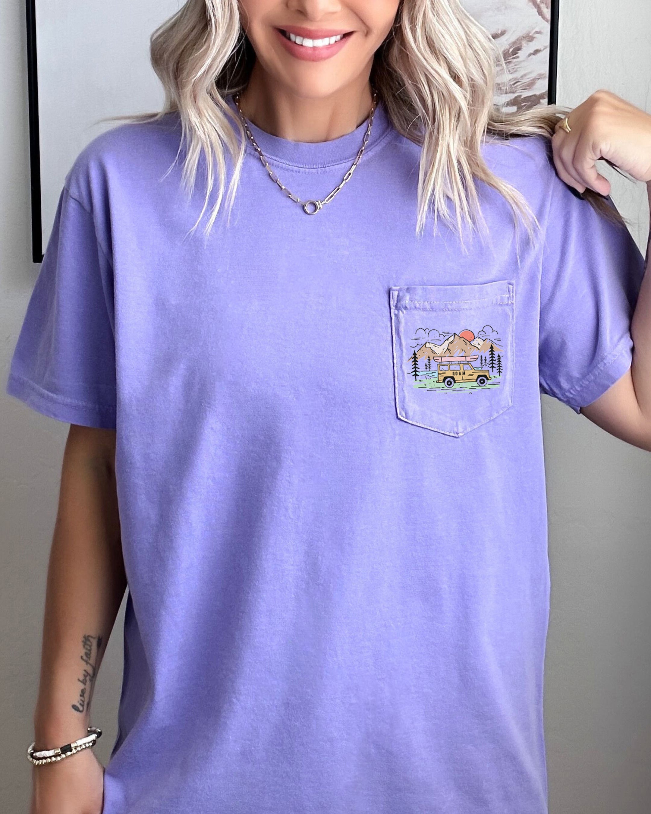 Camping Hiking Nature Color Botanical Comfort Colors Pocket T Shirt