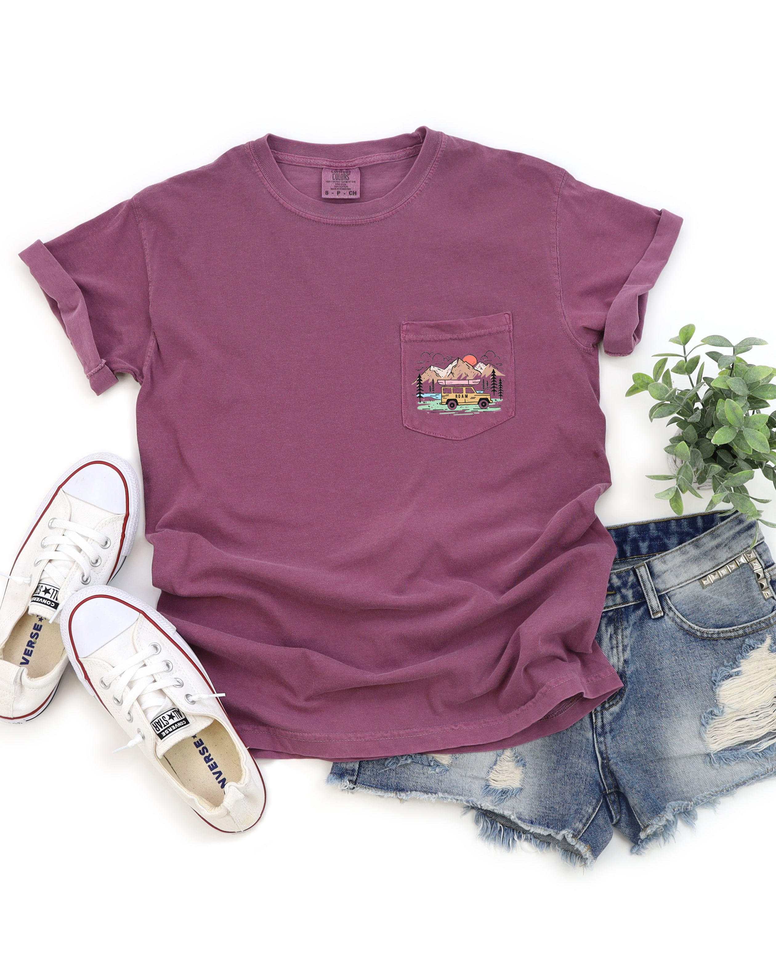 Camping Hiking Nature Color Botanical Comfort Colors Pocket T Shirt