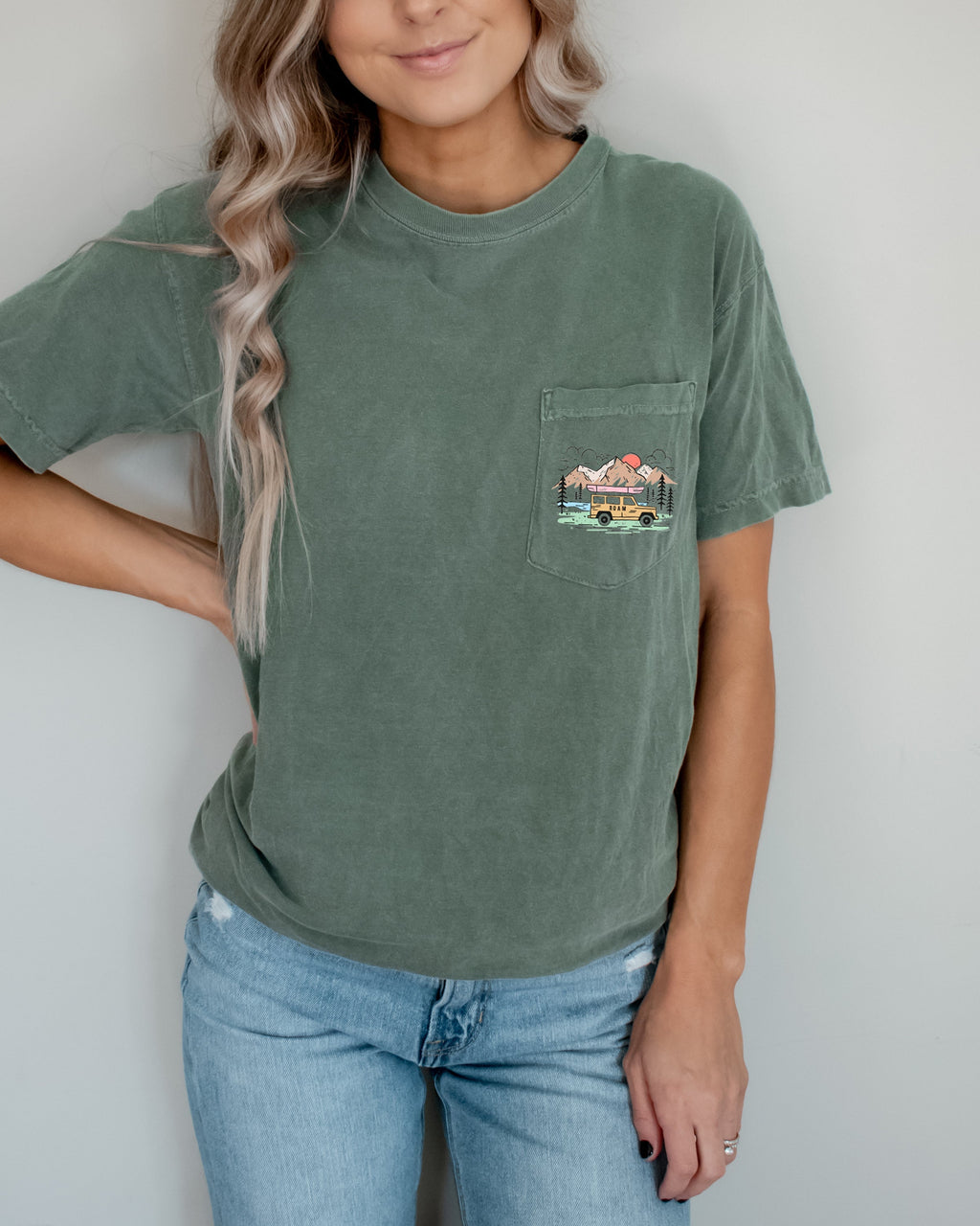 Camping Hiking Nature Color Botanical Comfort Colors Pocket T Shirt