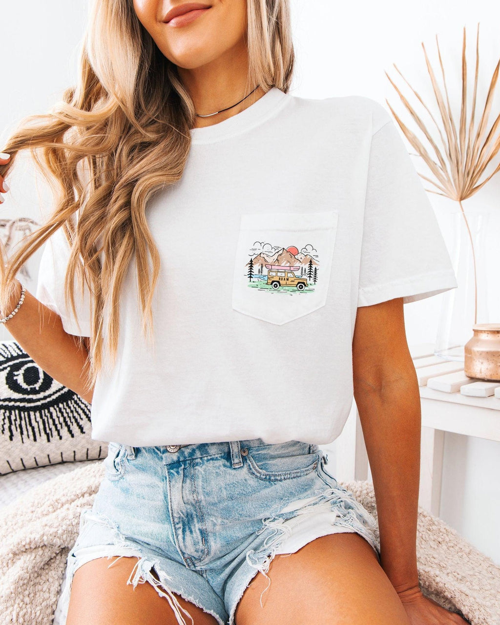 Camping Hiking Nature Color Botanical Comfort Colors Pocket T Shirt