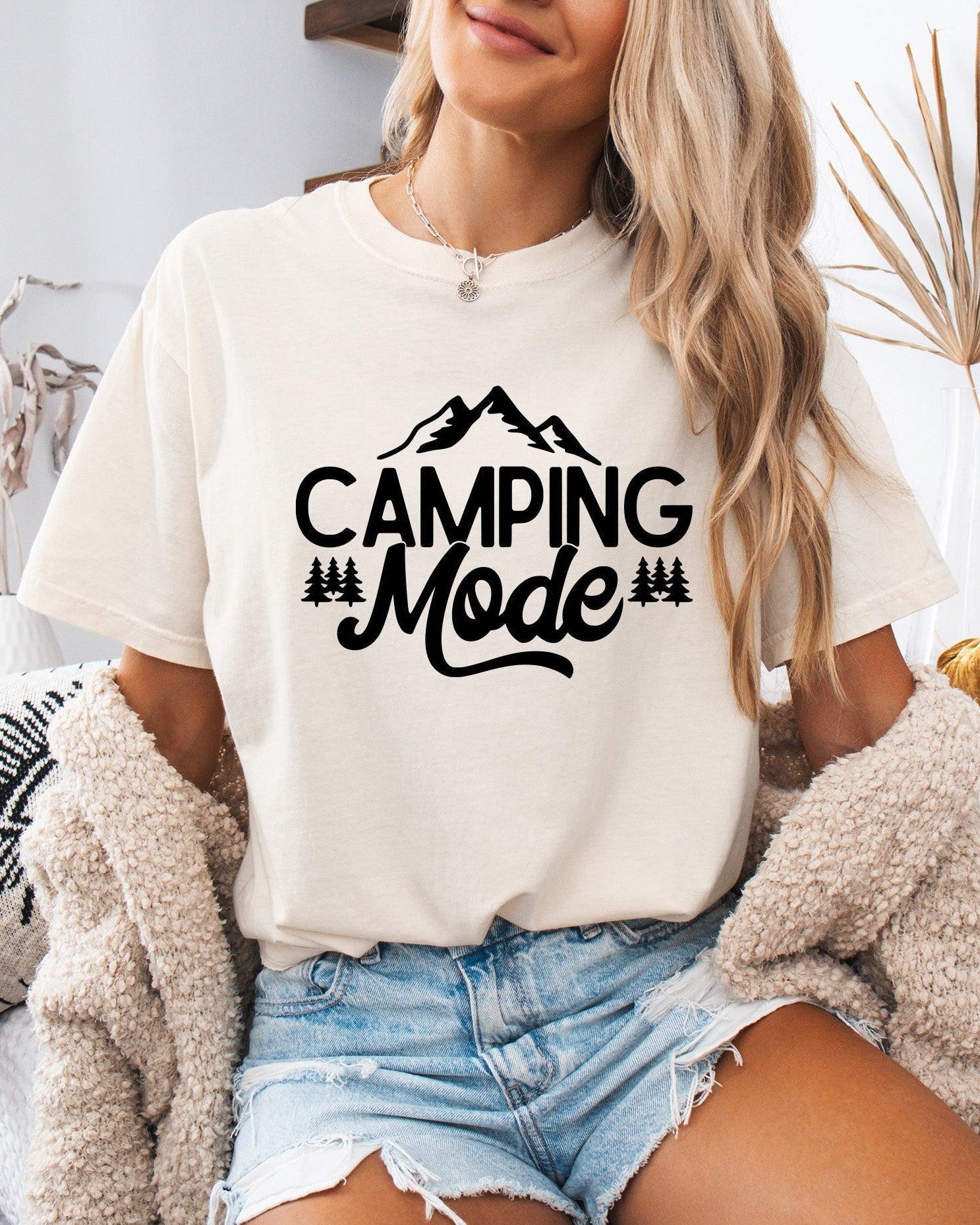 Camping Mode Nature Garment Dyed T-Shirt – Hiking Outdoor Adventure Graphic Tee