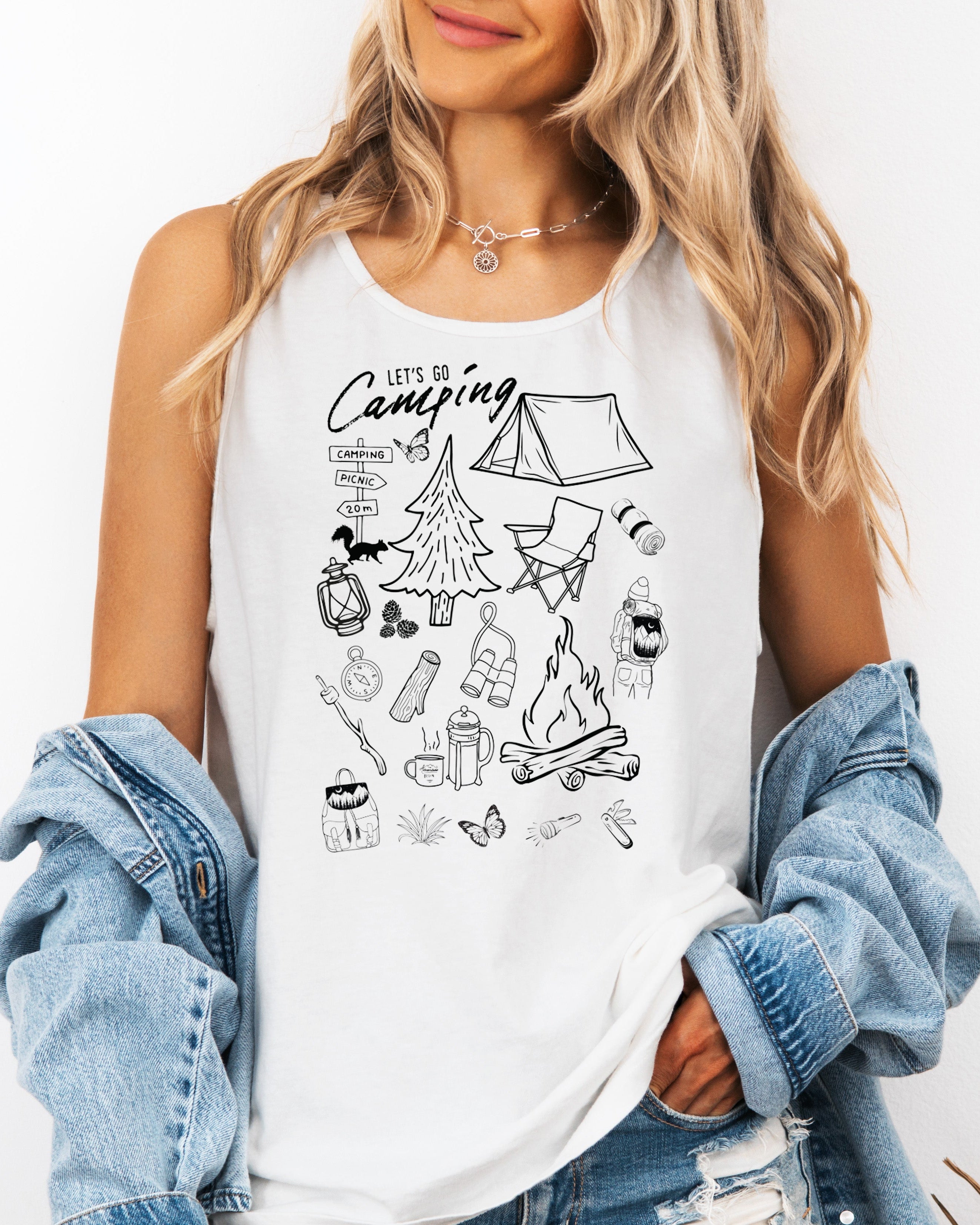 Camping Mountain Sketch Comfort Colors Tank Top – Hiking Nature Outdoor Graphic