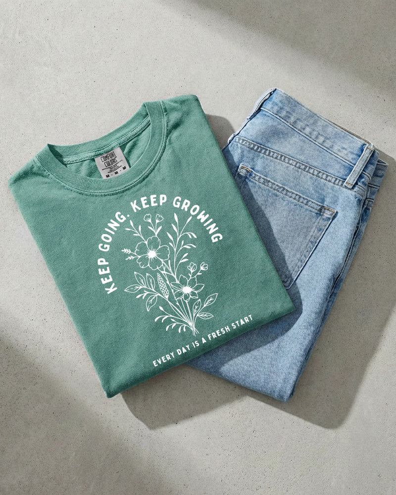 Keep growing Inspirational Christian Botanical Plant Nature Garment Dyed T Shirt