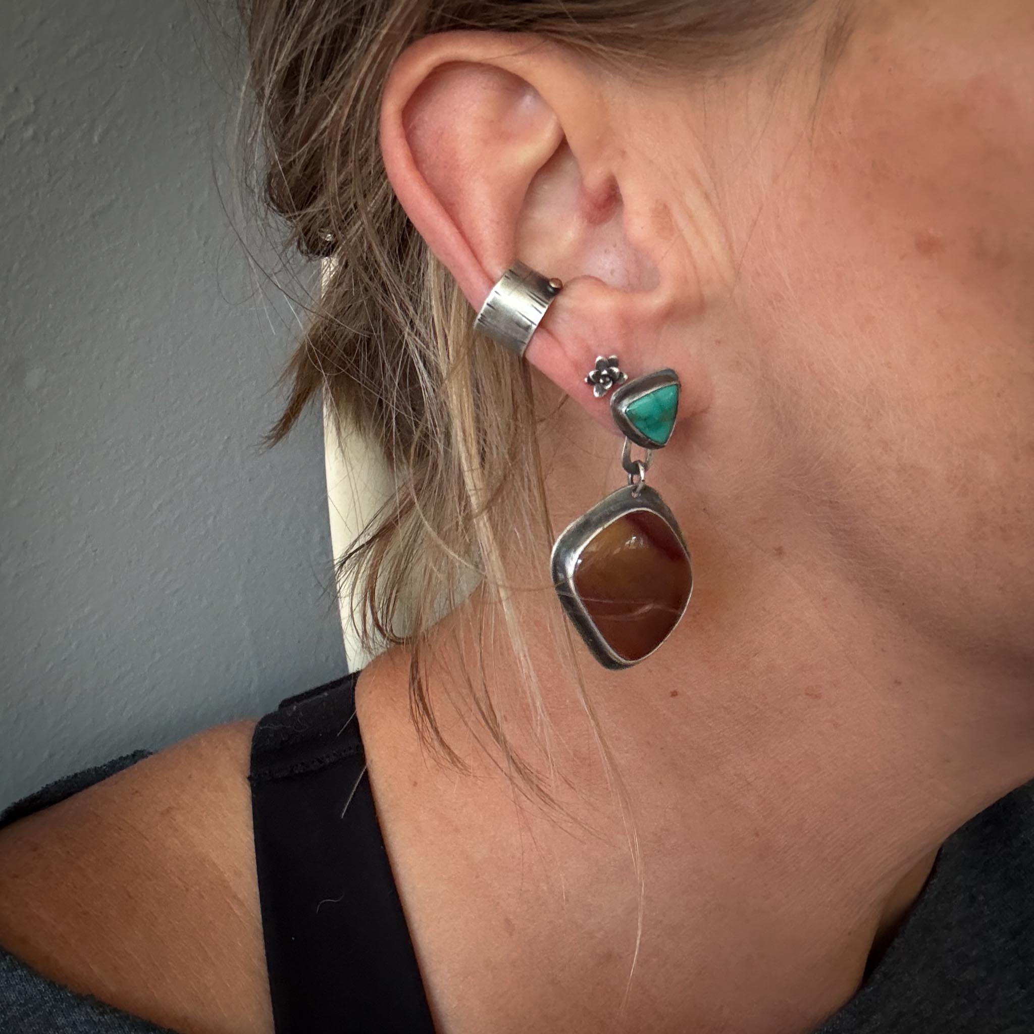 Carico Lake Turquoise and Mookite Earrings | Sterling Silver Convertible Stud and Dangle Set | Two in One Versatile Jewelry