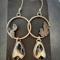 White Buffalo Turquoise Hoop Earrings in Sterling Silver with Hand-Sawn Cactus Design