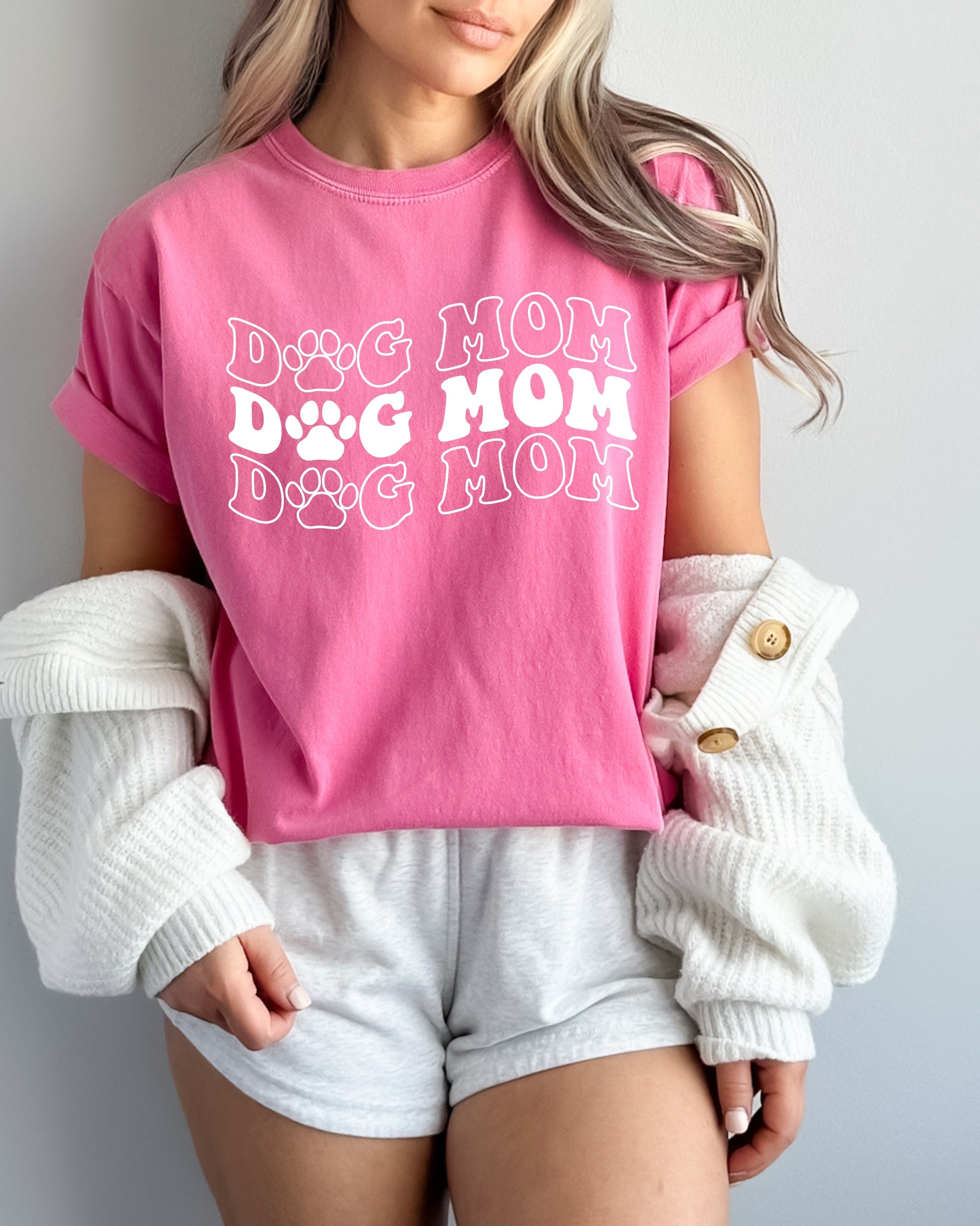 Dog Mom Comfort Colors T Shirt (Groovy repeat font)