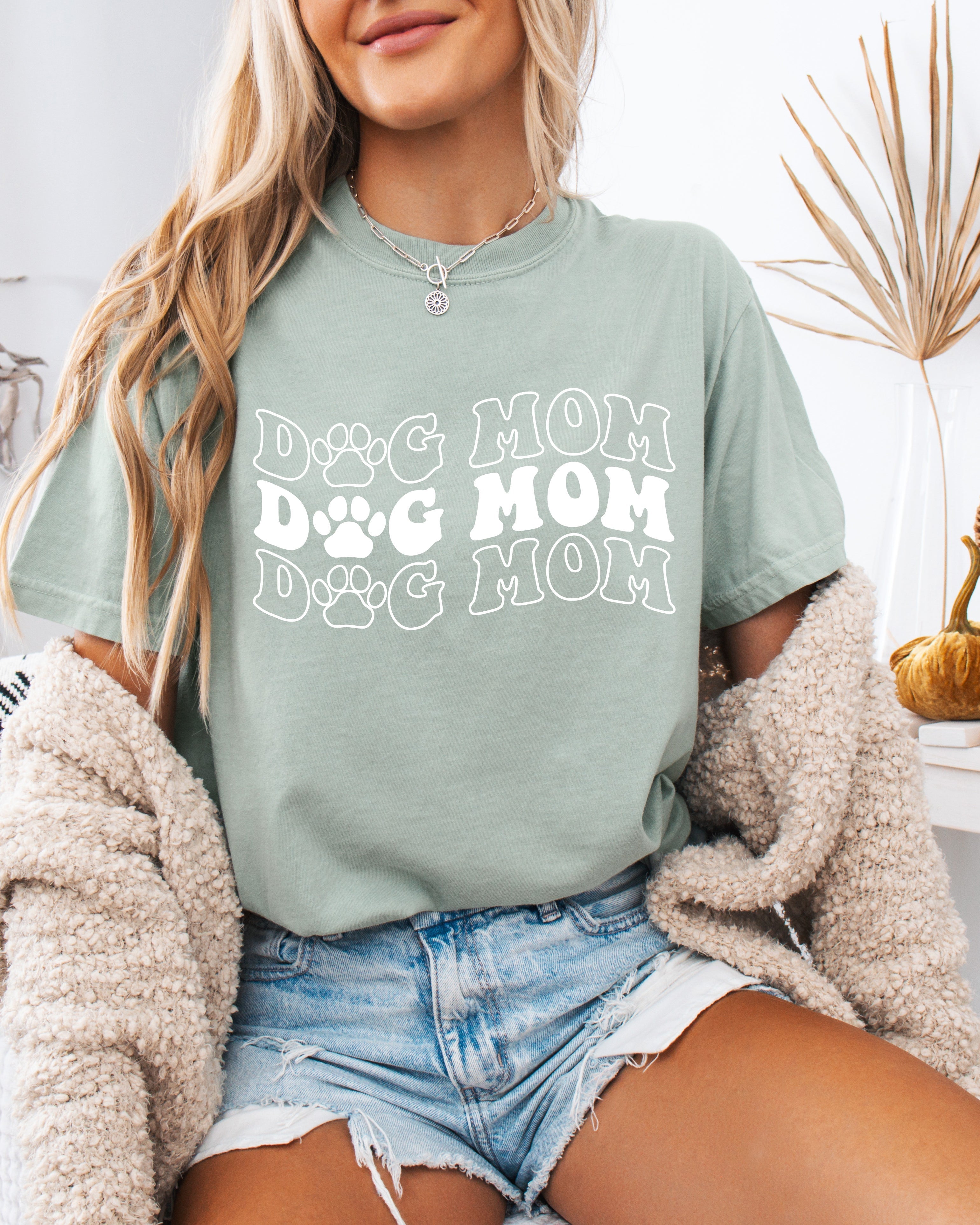Dog Mom Comfort Colors T Shirt (Groovy repeat font)
