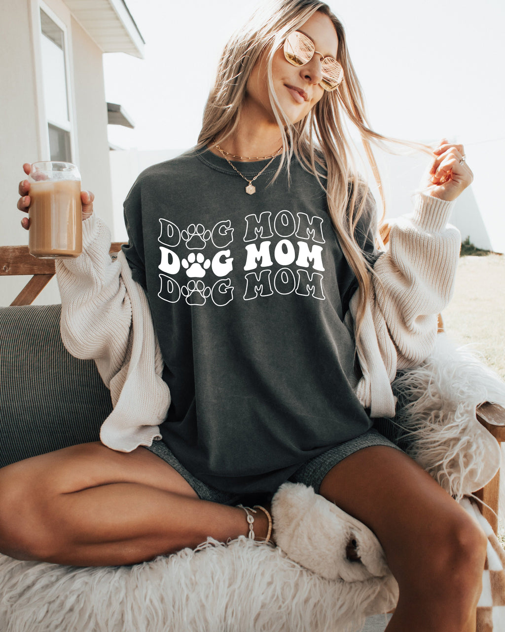 Dog Mom Comfort Colors T Shirt (Groovy repeat font)