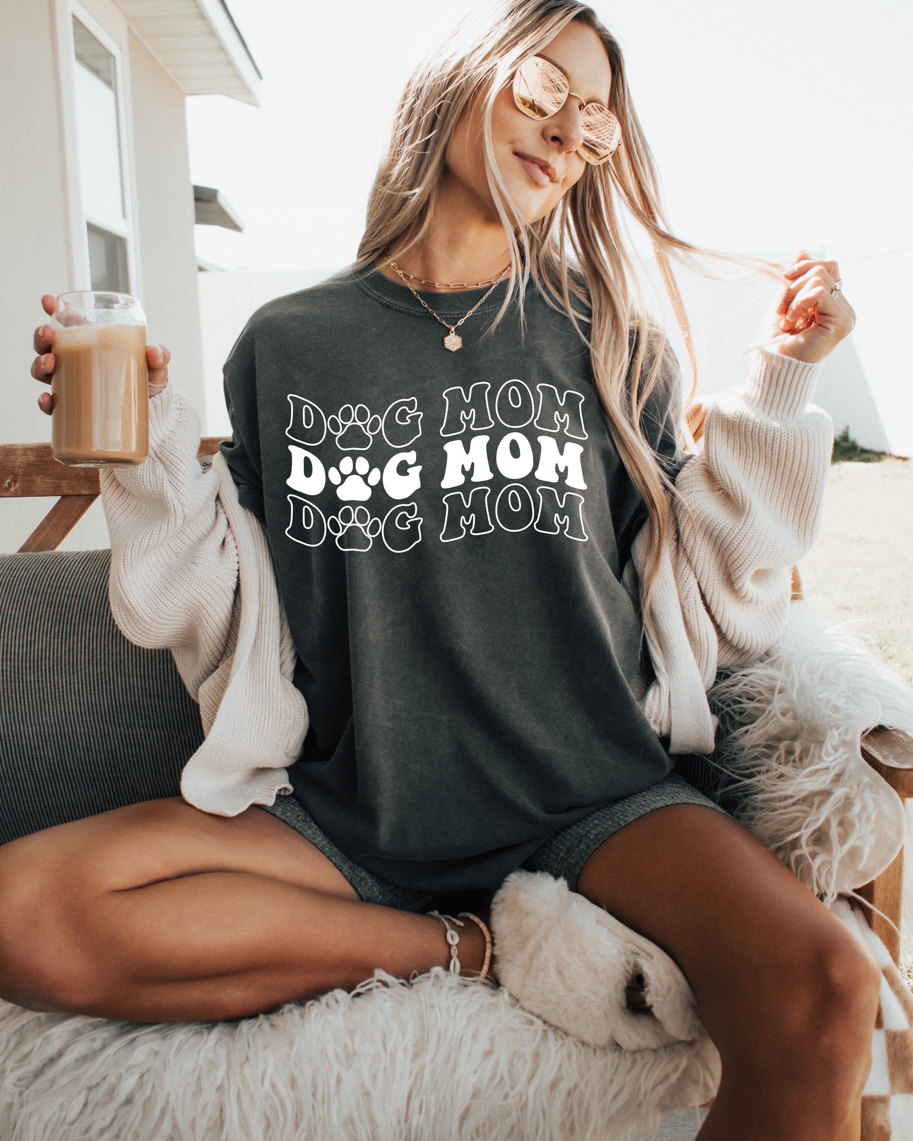 Dog Mom Comfort Colors T Shirt (Groovy repeat font)