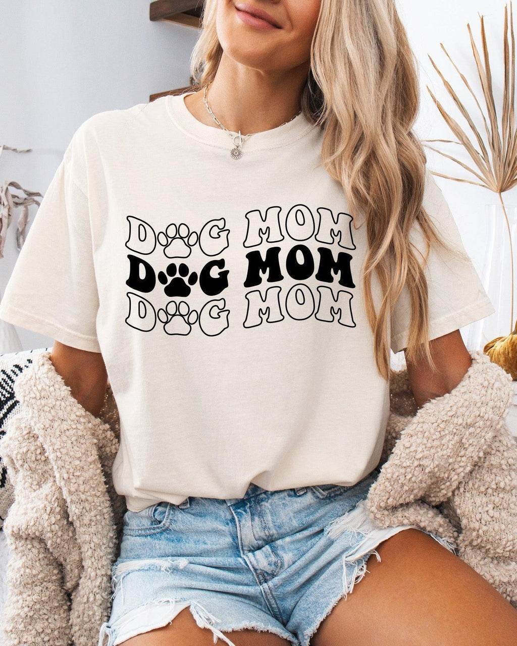 Dog Mom Comfort Colors T Shirt (Groovy repeat font)