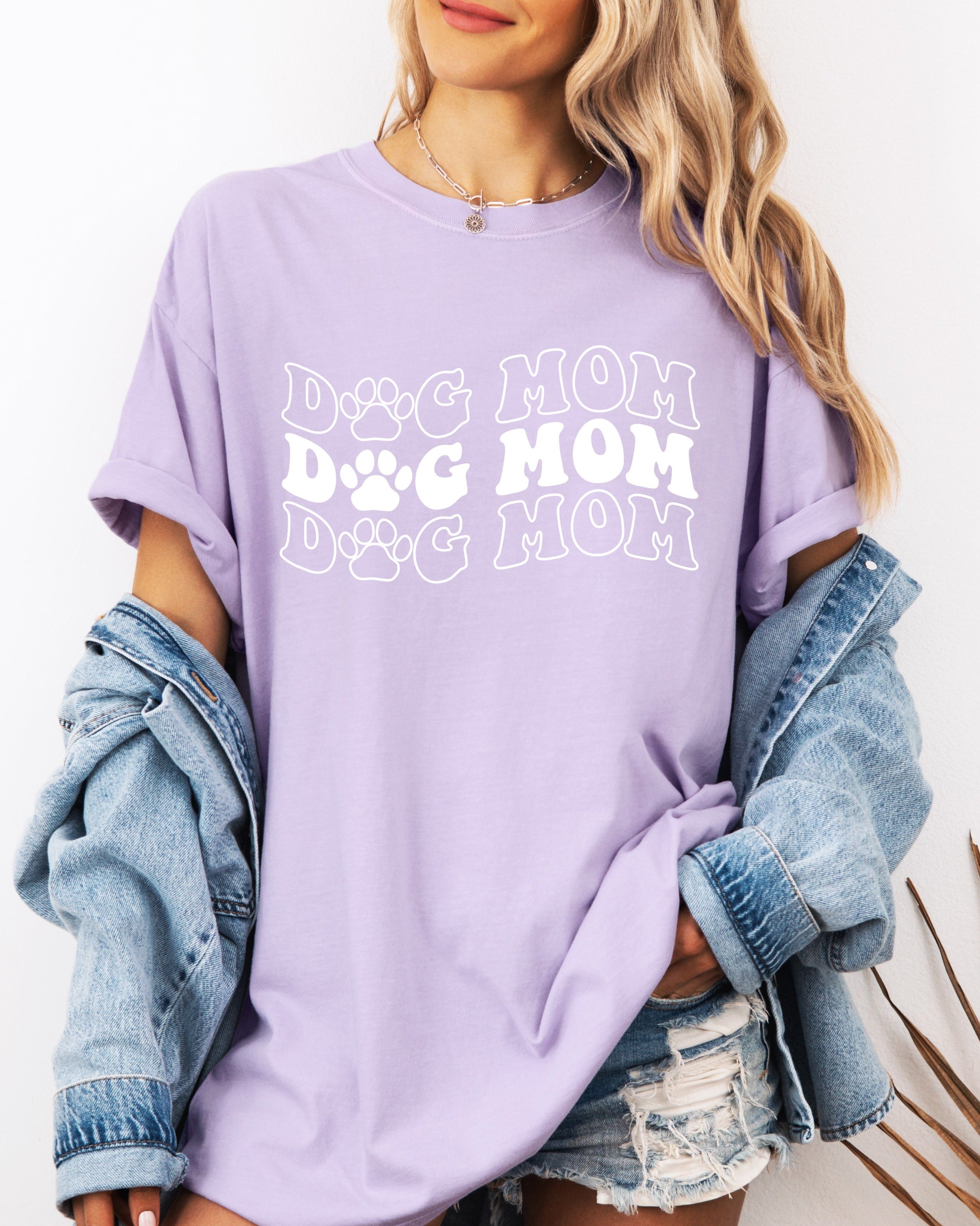 Dog Mom Comfort Colors T Shirt (Groovy repeat font)