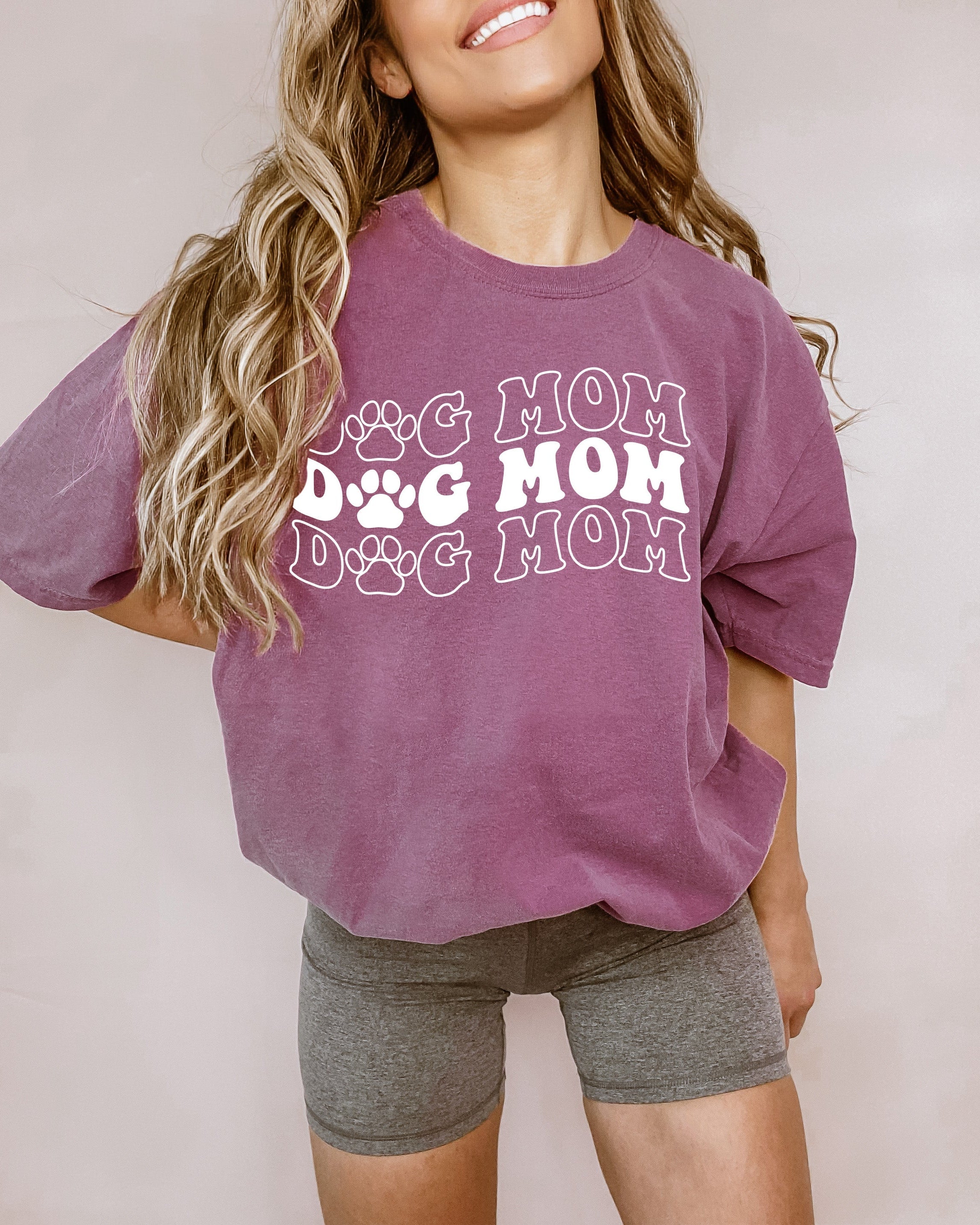 Dog Mom Comfort Colors T Shirt (Groovy repeat font)