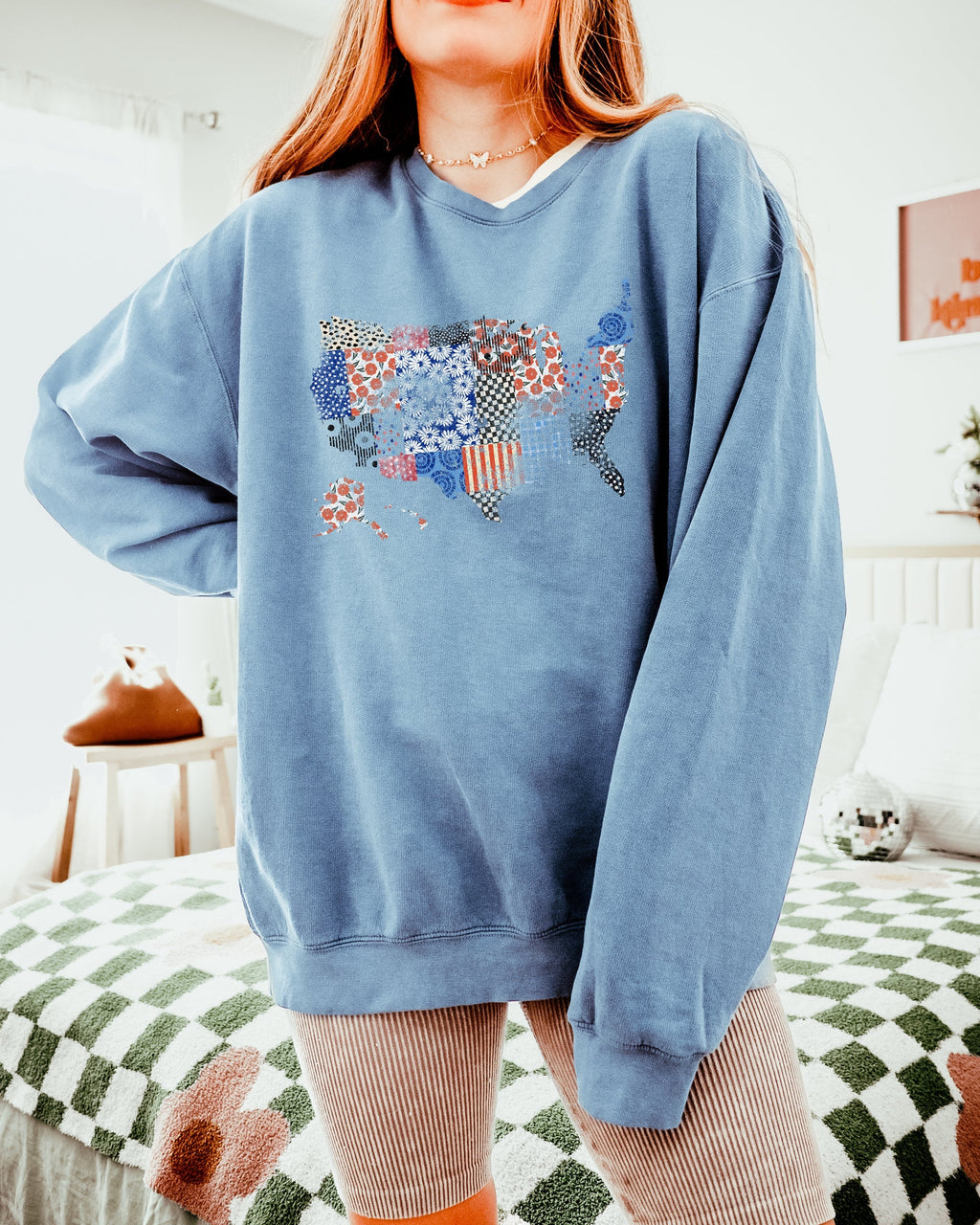 Floral United States Flag Great America Garment Dyed Comfort Colors Sweatshirt