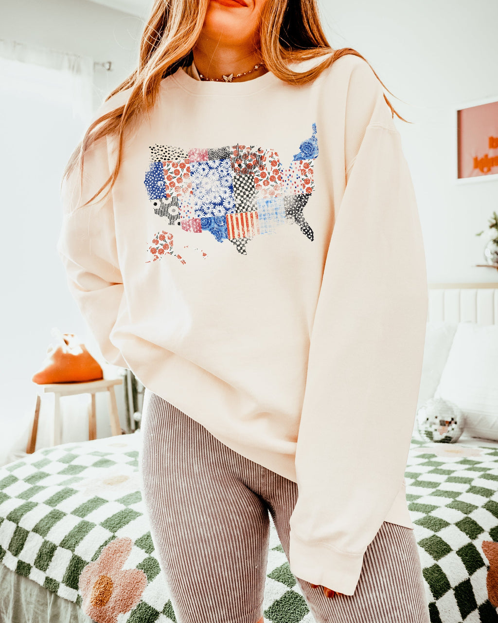 Floral United States Flag Great America Garment Dyed Comfort Colors Sweatshirt