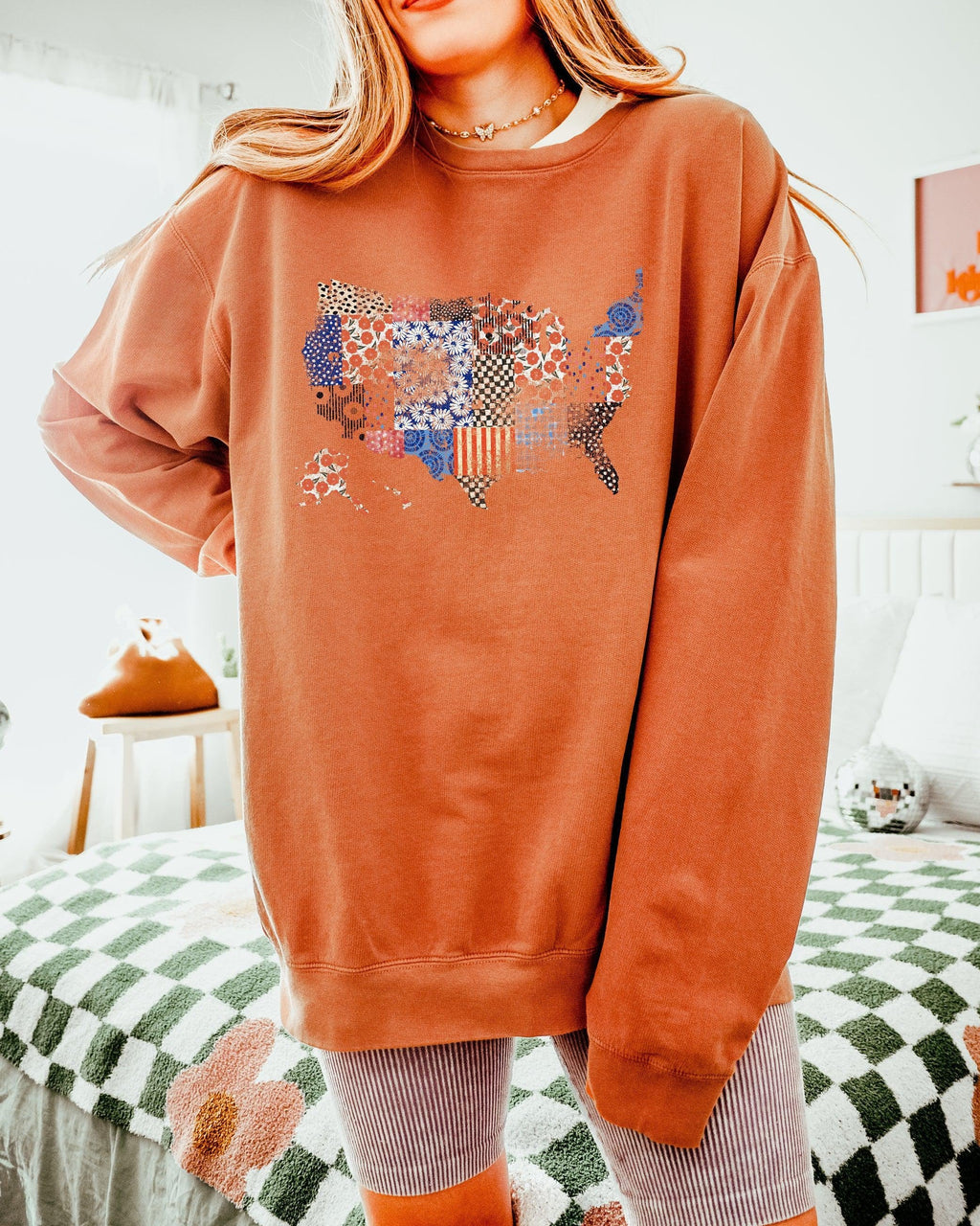 Floral United States Flag Great America Garment Dyed Comfort Colors Sweatshirt