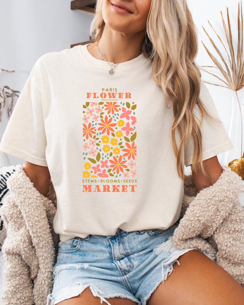 Flower Market Nature botanical Garment Dyed T Shirt