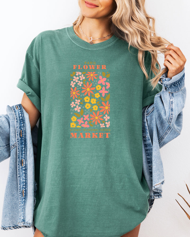 Flower Market Nature botanical Garment Dyed T Shirt