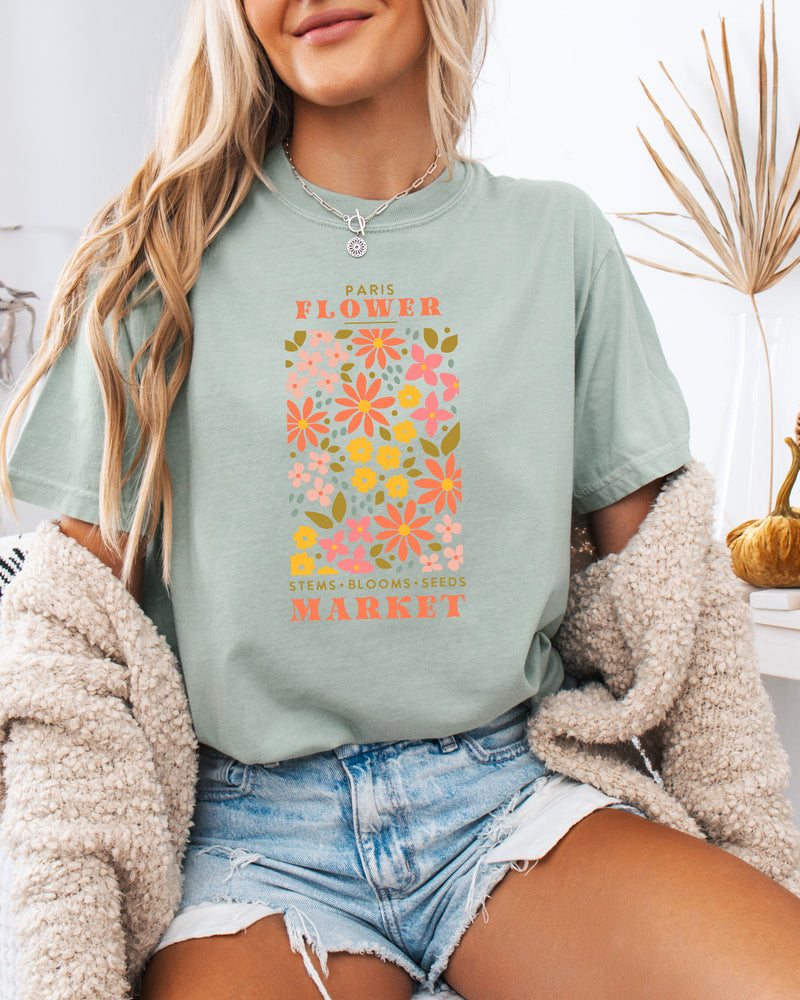 Flower Market Nature botanical Garment Dyed T Shirt