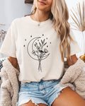 Flower and Moon Nature botanical Garment Dyed T Shirt