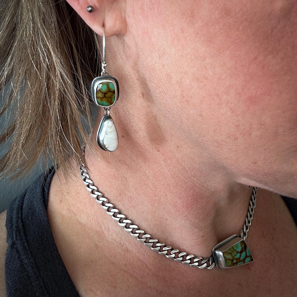 Hubei Cloud Mountain Turquoise + White Buffalo Dangle Earrings | Sterling Silver Statement Pair | Force Earrings