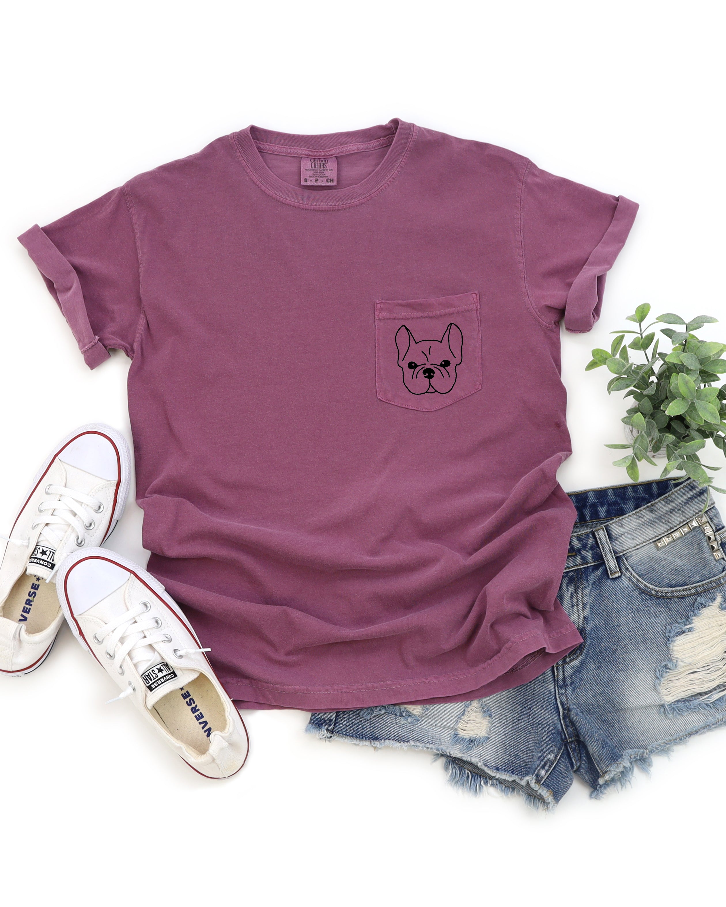 Frenchie Mama French Bulldog Comfort Colors Pocket T Shirt