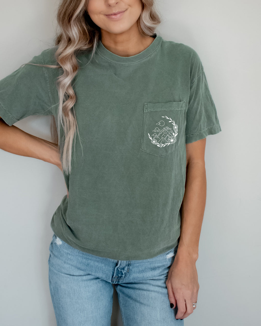 Half Moon Wildflowers Nature Mountain Comfort Colors Pocket T Shirt