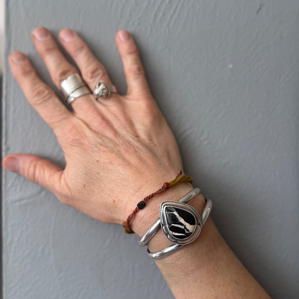 White Buffalo Turquoise Cuff Bracelet | Sterling Silver Teardrop Statement Cuff | Stand Collection