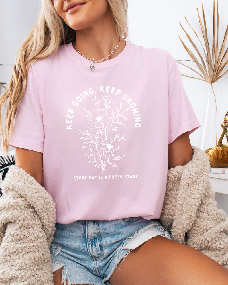 Keep growing Inspirational Christian Botanical Plant Nature Garment Dyed T Shirt