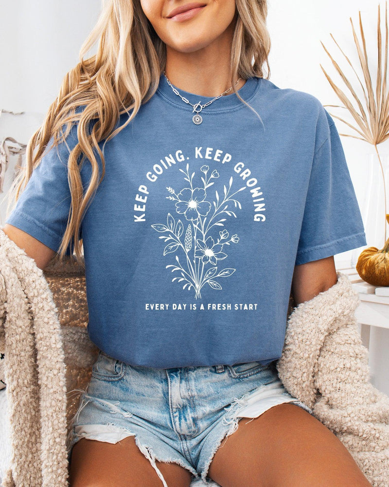Keep growing Inspirational Christian Botanical Plant Nature Garment Dyed T Shirt