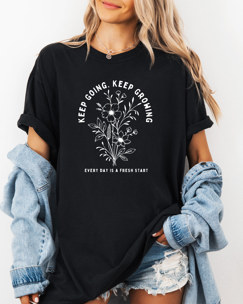 Keep growing Inspirational Christian Botanical Plant Nature Garment Dyed T Shirt