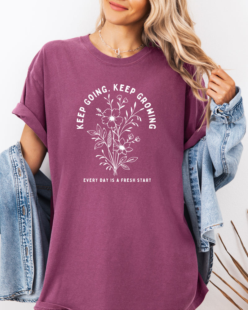 Keep growing Inspirational Christian Botanical Plant Nature Garment Dyed T Shirt