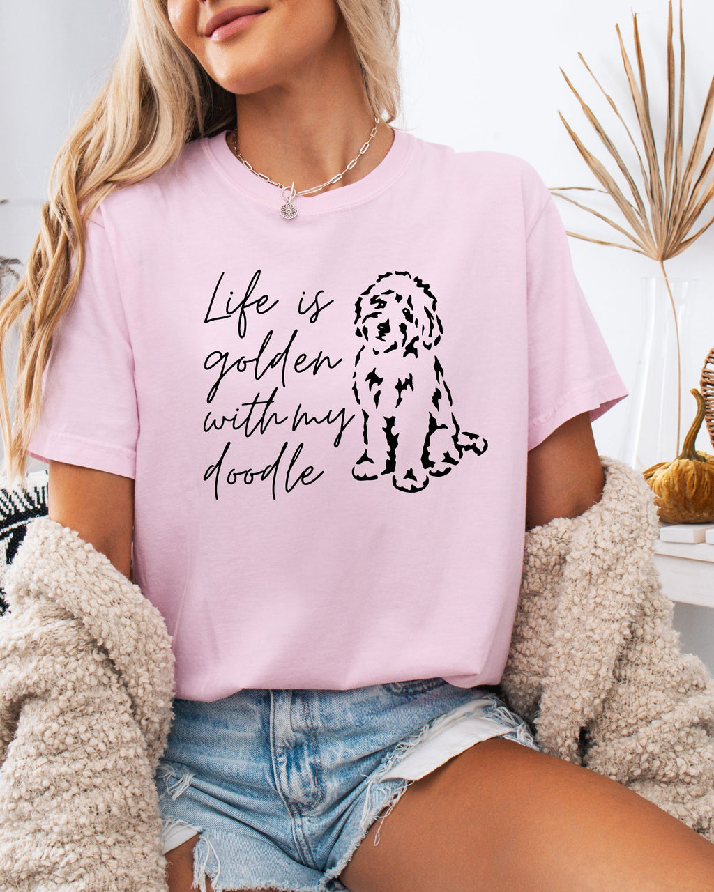 Life Is Golden With My Doodle Dog mom Garment Dyed T Shirt