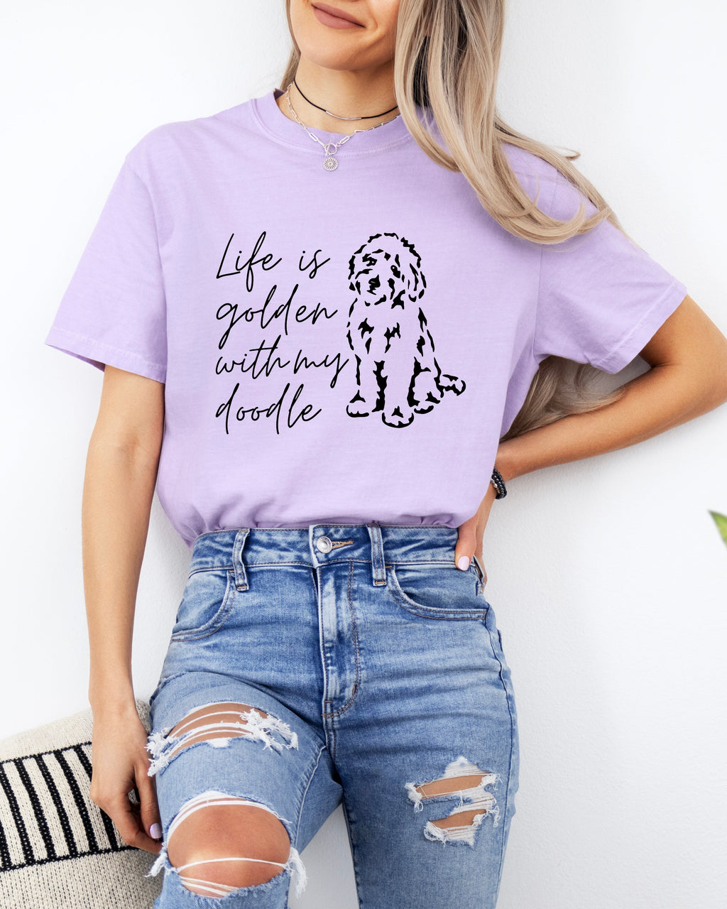 Life Is Golden With My Doodle Dog mom Garment Dyed T Shirt