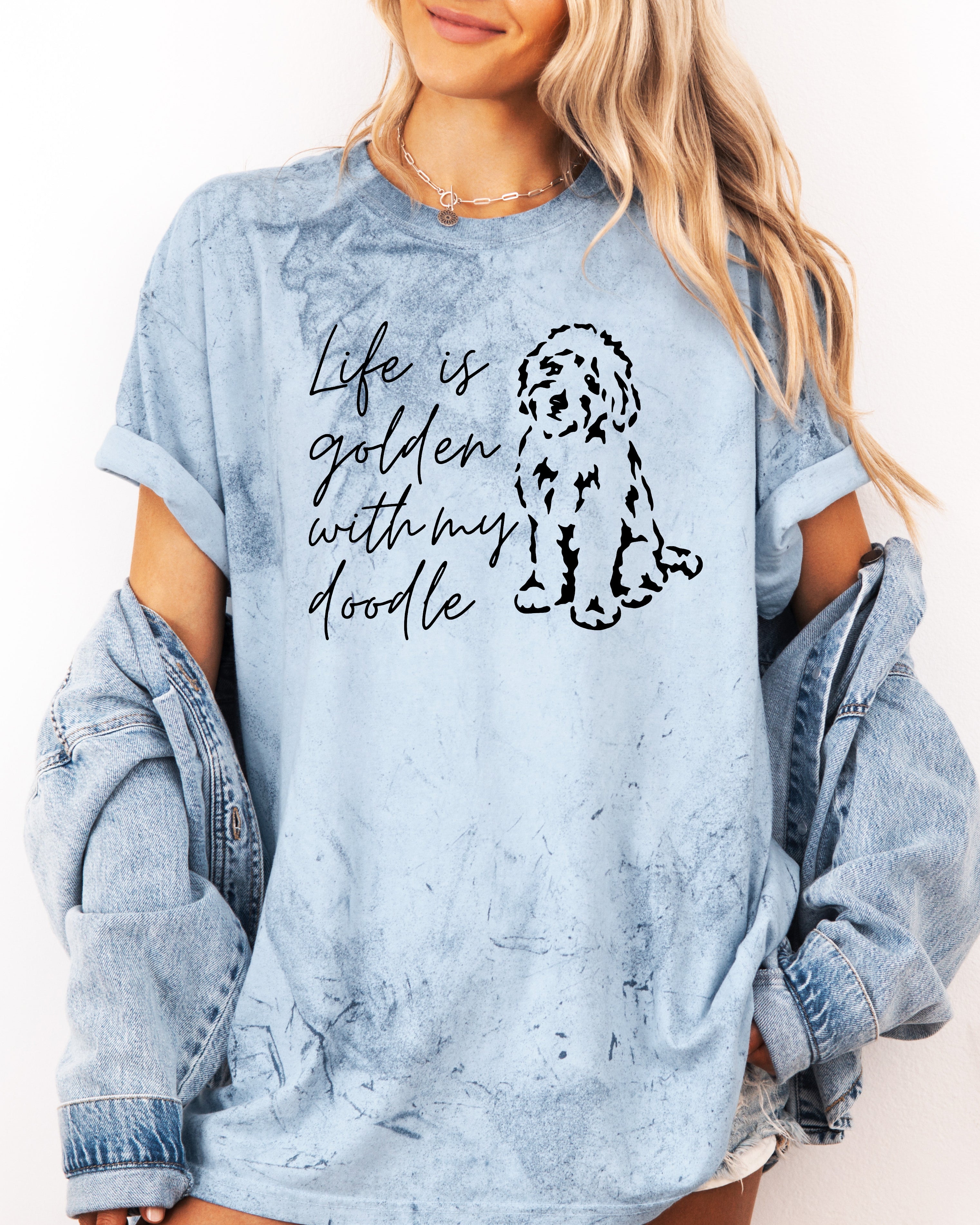 Life Is Golden With My Doodle Dog mom Garment Dyed T Shirt