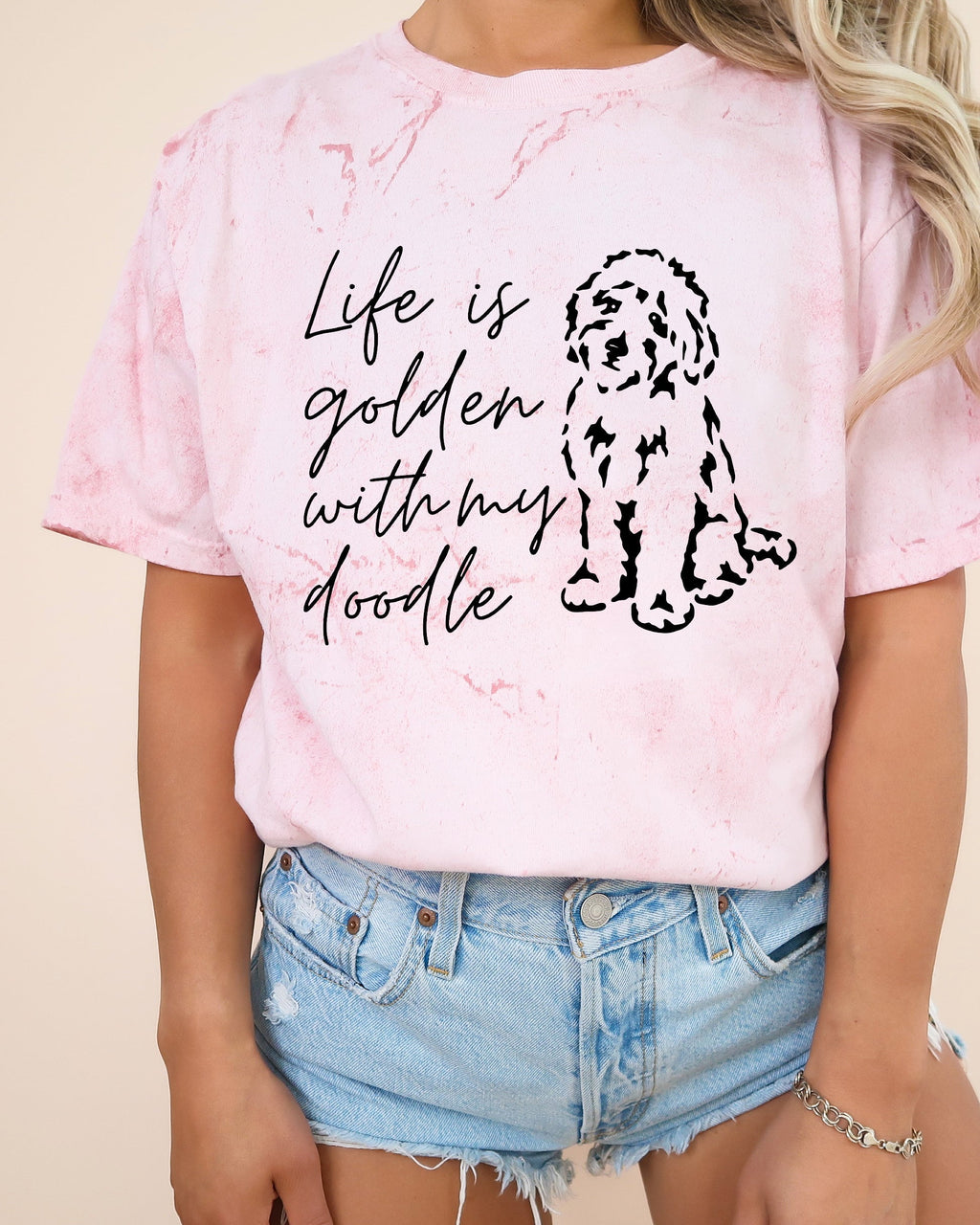 Life Is Golden With My Doodle Dog mom Garment Dyed T Shirt
