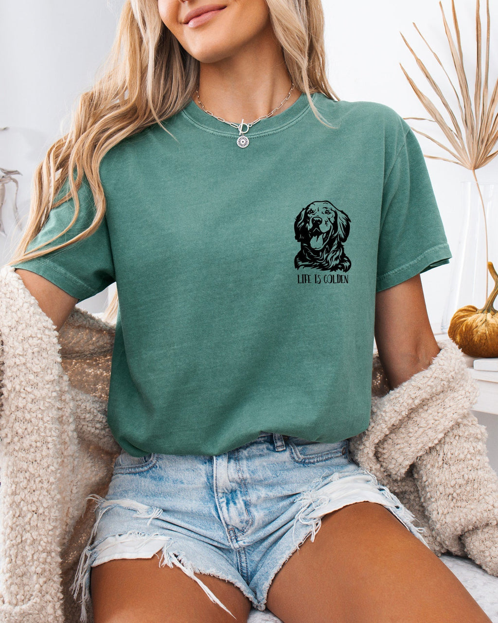 Life is Golden Retriever Dog Mom Comfort Colors T Shirt (Left)