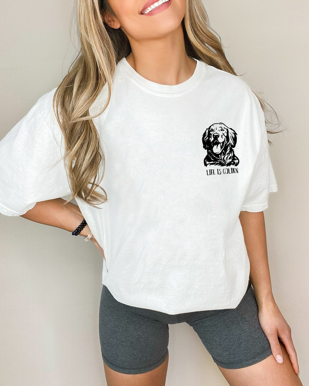 Life is Golden Retriever Dog Mom Comfort Colors T Shirt (Left)