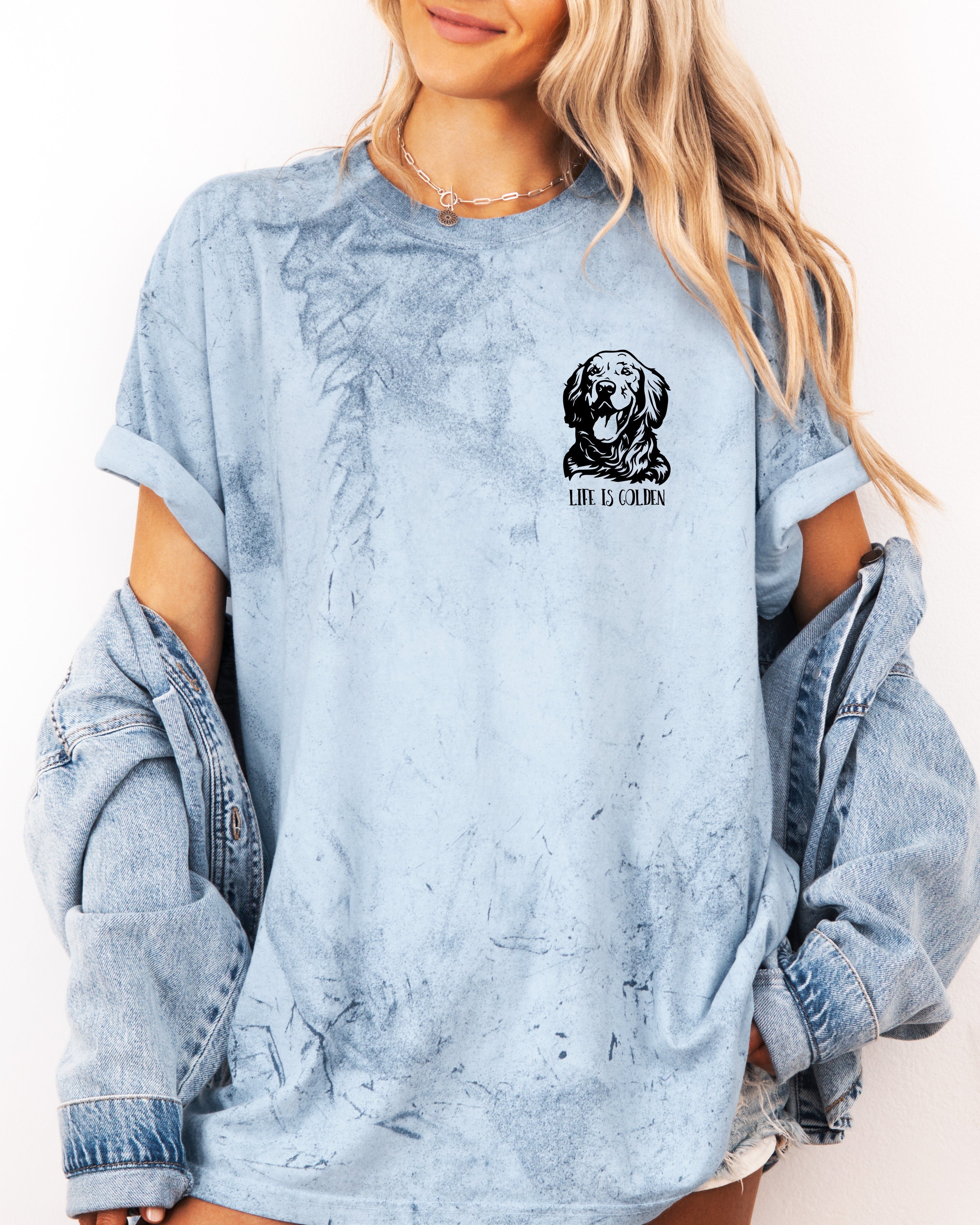 Life is Golden Retriever Dog Mom Comfort Colors T Shirt (Left)